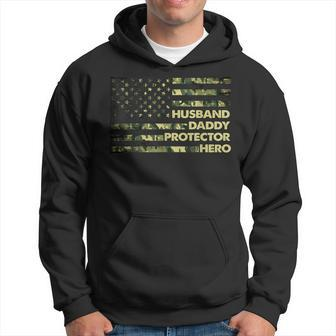 Husband Daddy Protector Hero For Men Camo Us Flag Hoodie | Mazezy