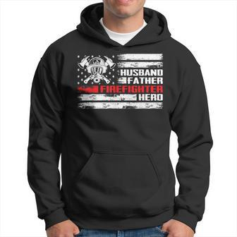 Husband Father Firefighter Hero For Fireman Dad Fathers Day Hoodie | Mazezy