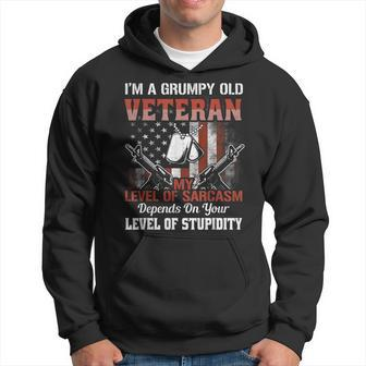 I Am A Grumpy Old Veteran Sarcasm Level Stupidity Army Hoodie | Mazezy