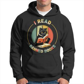 I Read Banned Book Funny Book Lover Vintage Cat Read Books Hoodie | Mazezy