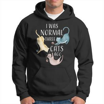 I Was Normal Three Cats Ago | Funny Cat Lover Gifts For Cat Lover Funny Gifts Hoodie | Mazezy
