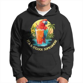 It's 5 O'clock Somewhere Drinking Parrot Cocktail Summer Hoodie - Seseable