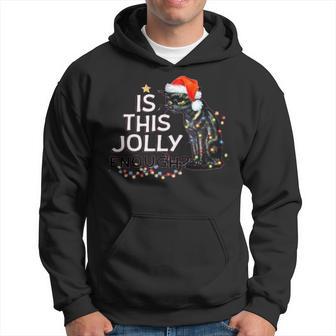 Is This Jolly Enough Black Cat Merry Christmas Tree Lights Hoodie - Thegiftio UK