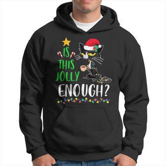 Is This Jolly Enough Black Cat Merry Christmas Tree Lights Hoodie - Thegiftio UK