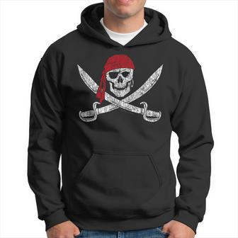 Jolly Roger Pirate Skull And Cutlasses Flag Distressed Hoodie | Mazezy