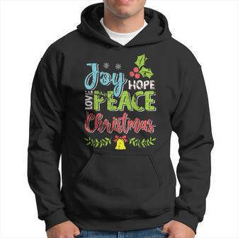 Joy Hope Love Peace Christmas Season Wishes Distressed Hoodie | Mazezy UK