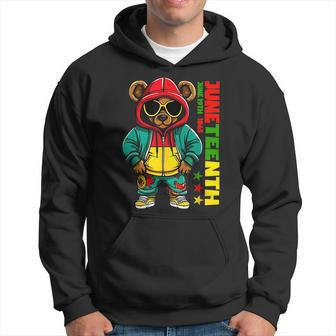 Junenth Black Mens Hip Hop Teddy Bear African American Teddy Bear Funny Gifts Hoodie | Mazezy
