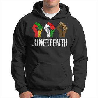 Junenth Fists Black African American Flag Pride Hoodie | Mazezy