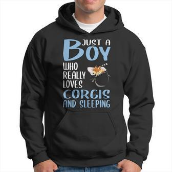 Just A Boy Who Really Loves Corgis And Sleeping Hoodie | Mazezy