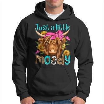 Just A Little Moody Cute Western Highland Cows Lover Farming Hoodie - Seseable