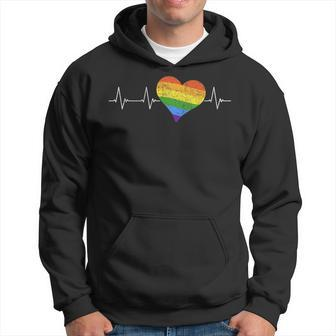 Lgbtq Heart Heartbeat - Love Gay Pride Heartshape Ekg Pulse Hoodie | Mazezy