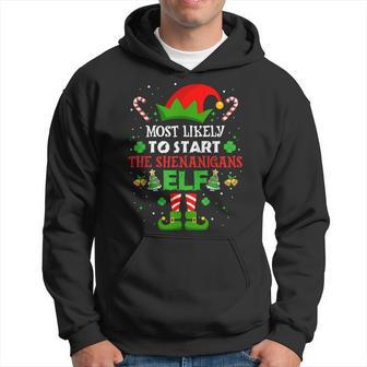 Most Likely To Start The Shenanigans Elf Christmas Family Hoodie - Monsterry UK