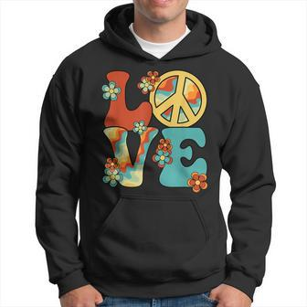 Love Peace Sign 60S 70S Costume Party Outfit Groovy Hippie Hoodie - Thegiftio UK