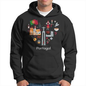 I Love Portugal Lisbon Map Iconic Traditional Souvenir Hoodie | Mazezy