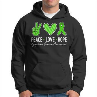 Lymphoma Cancer Awareness Green Ribbon Peace Love Hope Hoodie - Monsterry DE