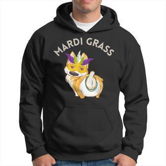 Mardi Gras Pun Corgi Mardi Grass Cute Mardi Gras Dog Beads Hoodie | Mazezy