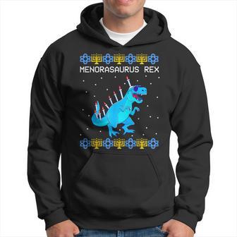 Menorasaurus Rex Ugly Hanukkah Sweater Dinosaur T Rex Dino Hoodie - Thegiftio UK