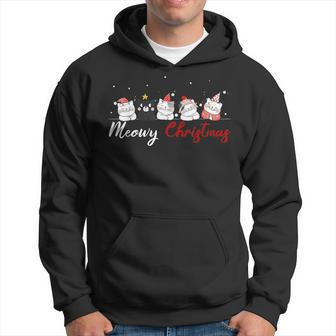 Meowy Catmas Santa Hat Xmas Cat Lover Christmas Lights Hoodie - Seseable