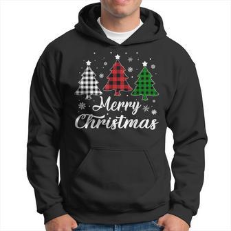Merry Christmas Tree Xmas Buffalo Plaid Red White Green Hoodie - Thegiftio UK