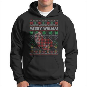 Merry Walmas Ugly Christmas Sweater Walrus Sea Animal Plaid Hoodie | Mazezy