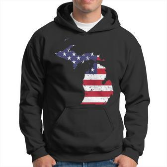 Michigan Map State American Flag 4Th Of July Pride Hoodie | Mazezy