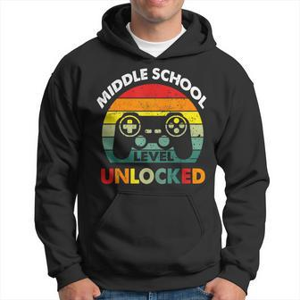Middle School Level Unlocked Gamer First Day Of School Boys Hoodie | Mazezy