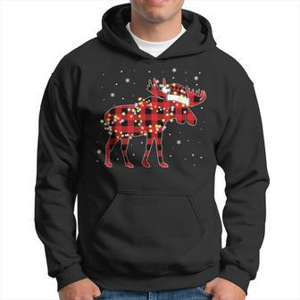 Moose Christmas Red Plaid Buffalo Pajama Matching Hoodie - Seseable