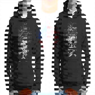 Native American Skeleton Indian Chief Skull Usa Flag Tribes Native American Funny Gifts Hoodie | Mazezy