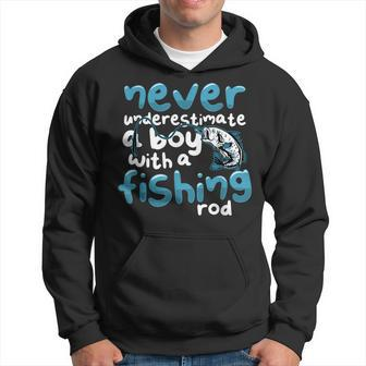 Never Underestimate A Boy With A Fishing Rod Angling Fishing Rod Funny Gifts Hoodie | Mazezy