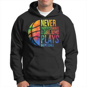Never Underestimate A Girl Who Play Basketball Funny Gift Basketball Funny Gifts Hoodie | Mazezy UK