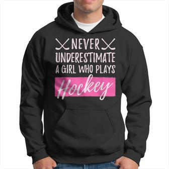 Never Underestimate A Girl Who Plays Icehockey Girl Hockey Hockey Funny Gifts Hoodie | Mazezy UK