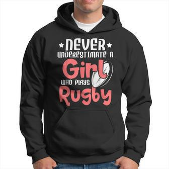 Never Underestimate A Girl Who Plays Rugby Sports Lover Rugby Funny Gifts Hoodie | Mazezy