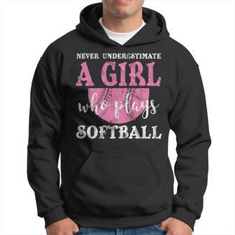 Never Underestimate A Girl Who Plays Softball Grunge Look Softball Funny Gifts Hoodie | Mazezy