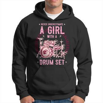 Never Underestimate A Girl With A Drum Set Drummer Gift Hoodie - Seseable