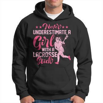 Never Underestimate A Girl With A Lacrosse Stick Ball Lacrosse Funny Gifts Hoodie | Mazezy