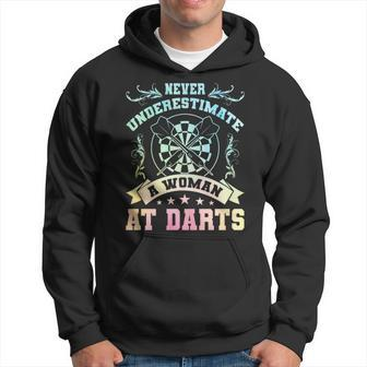Never Underestimate A Woman At Darts Dartplayer Darting Hoodie - Seseable