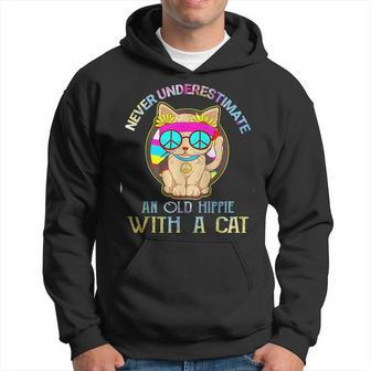 Never Underestimate An Old Hippie With A Cat Funny Hoodie - Seseable