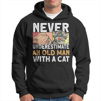 Never Underestimate An Old Man With A Cat Cat Lover Cat Gift For Mens Hoodie - Seseable