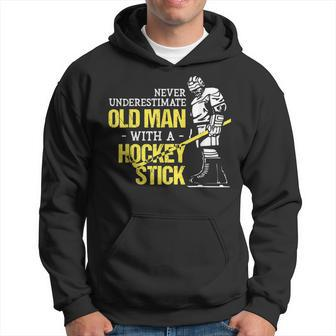 Never Underestimate An Old Man With A Hockey Stick Player Old Man Funny Gifts Hoodie | Mazezy AU