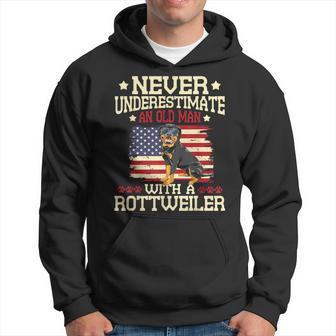 Never Underestimate An Old Man With A Rottweiler Dog Lover Old Man Funny Gifts Hoodie | Mazezy