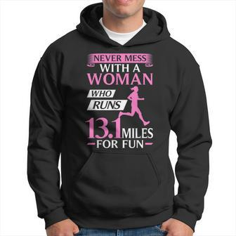 Never Underestimate An Old Woman Half Marathon Runner Old Woman Funny Gifts Hoodie | Mazezy
