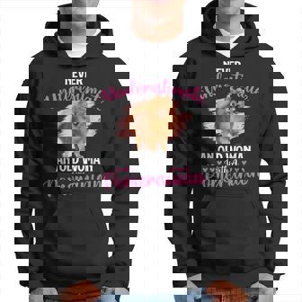 Never Underestimate An Old Woman With A Pomeranian Old Woman Funny Gifts Hoodie | Mazezy