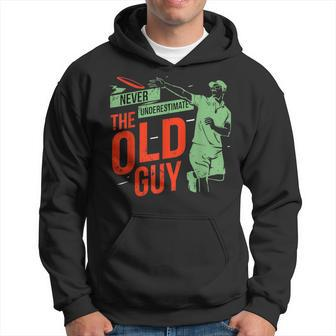 Never Underestimate Old Guy Disc Golf Player Fun Print Hoodie - Seseable
