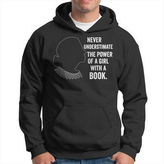 Never Underestimate Power Of Girl With Book Rbg Ruth Gift Hoodie | Mazezy