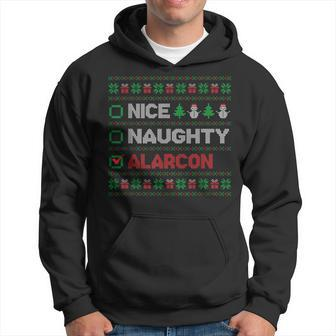 Nice Naughty Alarcon Christmas List Ugly Sweater Hoodie | Mazezy UK