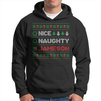 Nice Naughty Jameson Christmas List Ugly Sweater Hoodie | Mazezy