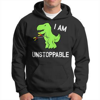 Now I Am Unstoppable Funny T-Rex Dinosaur Grabbing Stick Hoodie | Mazezy