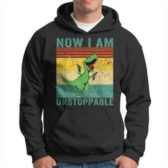 Now I Am Unstoppable T-Rex Funny Dinosaur Retro Vintage Hoodie | Mazezy