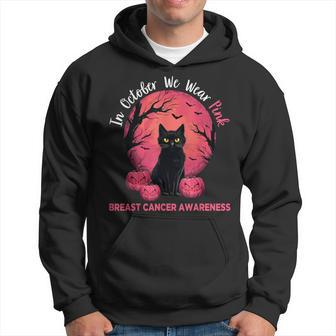 In October We Wear Pink Black Cat Breast Cancer Halloween Hoodie - Thegiftio UK