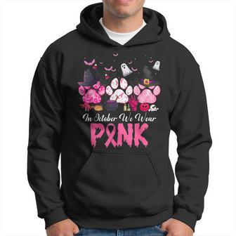 In October We Wear Pink Breast Cancer Halloween Dog Paws Hoodie - Monsterry AU